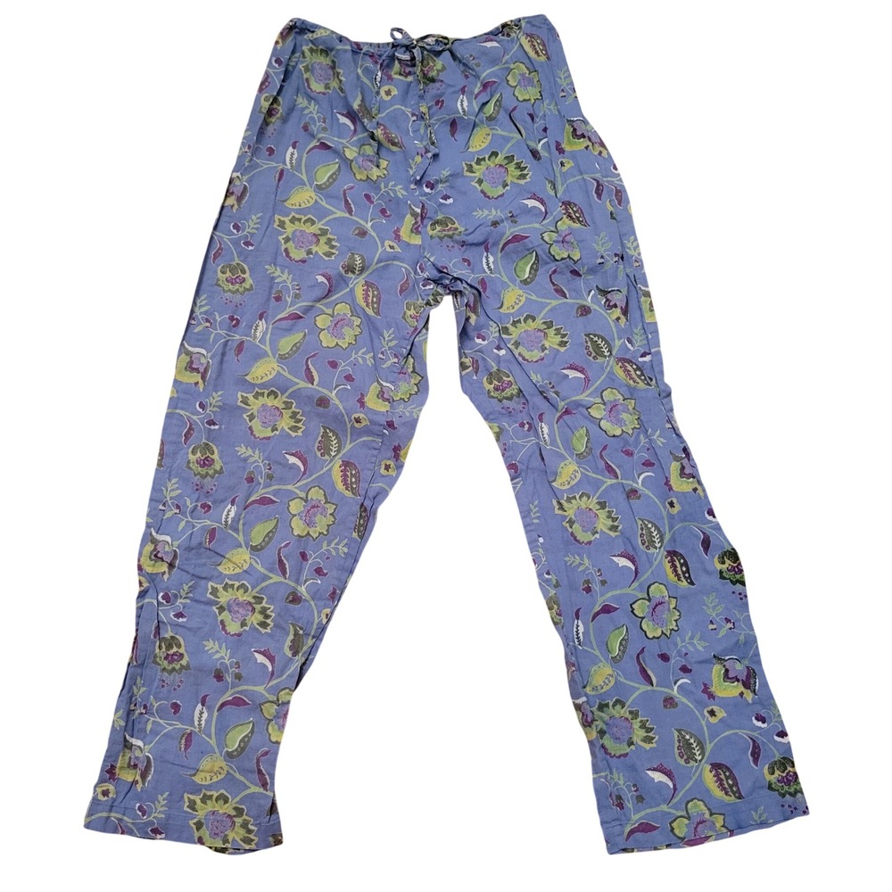 Handprint M Pajama Set Blue Floral Cotton Block Print 2 Piece Loungewear - Picture 5 of 9